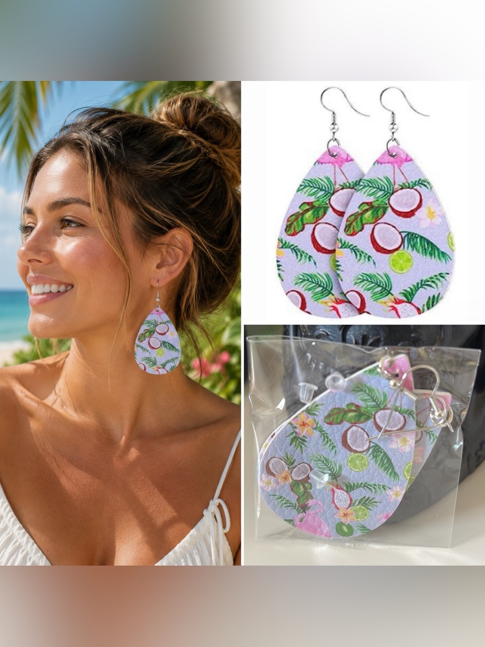 3/$15 Floral Coconut Faux Leather Vegan Leather Earrings Spring Summer Earrings
